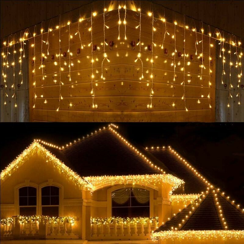 Rideau Lumineux Noël Exterieur 400 led 10m Guirlande Lumineuse Fenetre Modes D'éclairage Étanche Adaptateur Decoration Noel pour Mariage Balcon