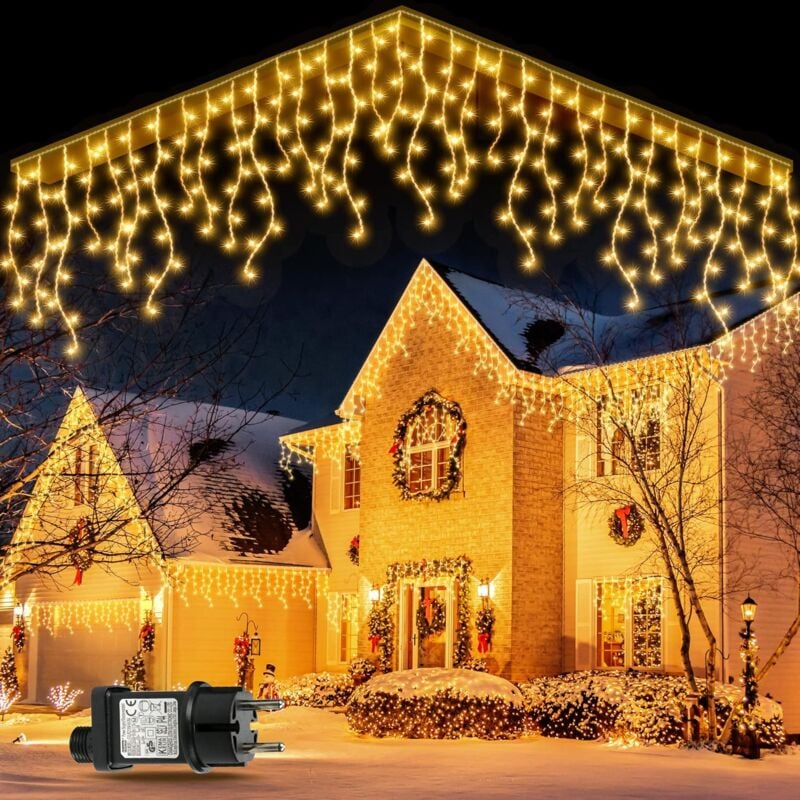Rideau Lumineux Noel Exterieur, 5M 200 led Connectable Guirlande Lumineuse Exterieure, 8Mode Economie d'énergie Guirlande Lumineuse pour Decoration
