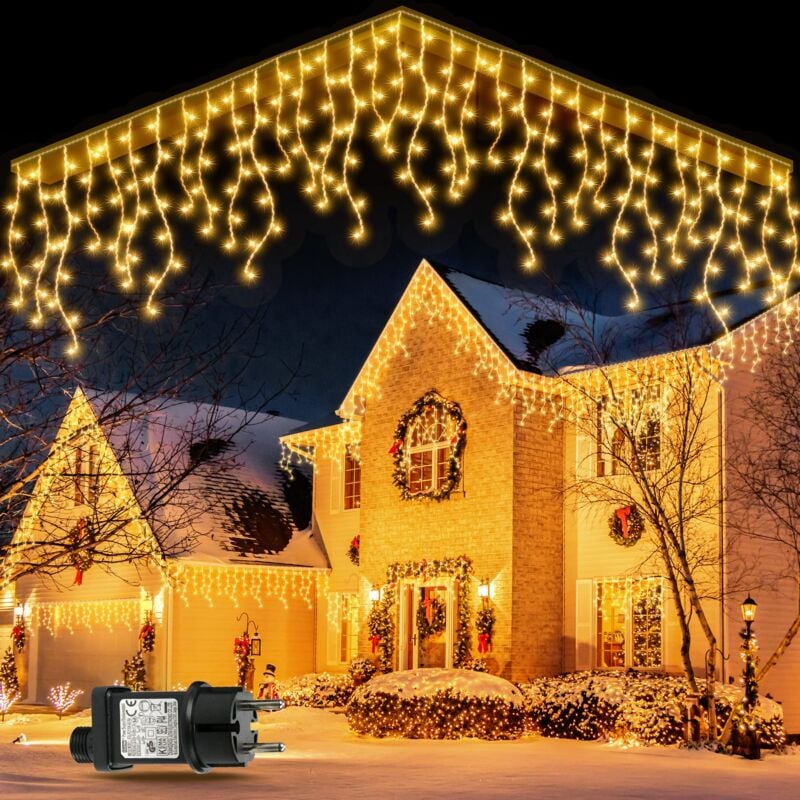 Rideau Lumineux Noel Exterieur, 5M 200 led Connectable Guirlande Lumineuse Exterieure, 8Mode Economie d'énergie Guirlande Lumineuse pour Decoration