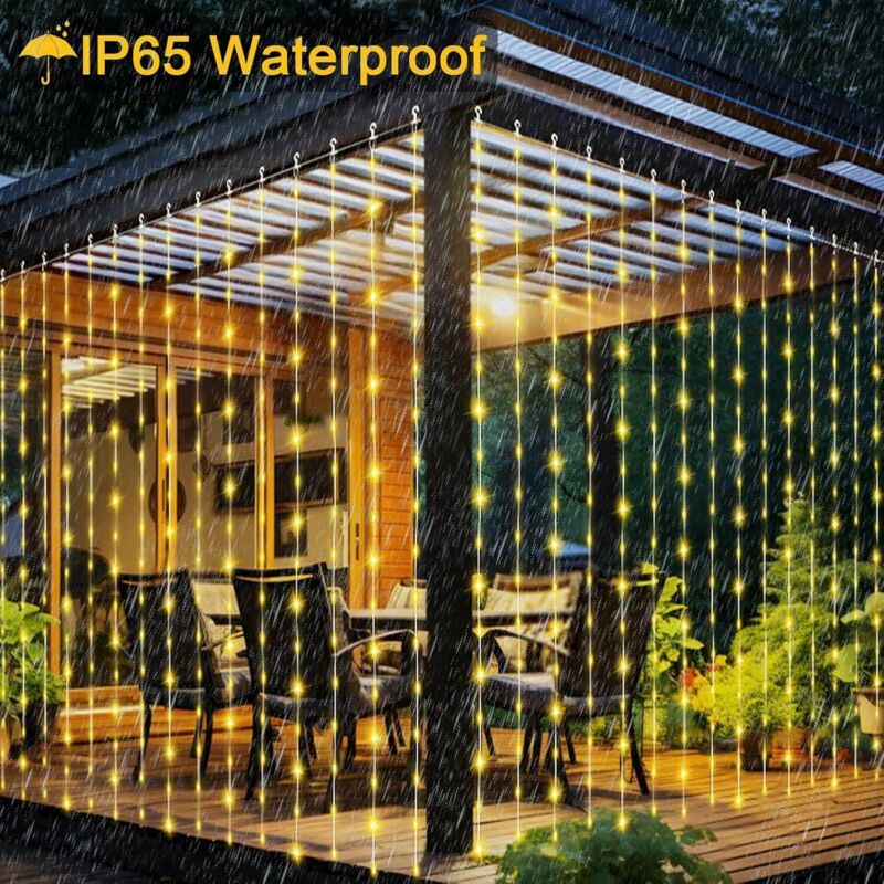 Rideau Lumineux Solaire 3m x 3m 300 LED Guirlande Solaire Extérieure avec Télécommande,8 Modes Guirlande Lumineuse Mariage