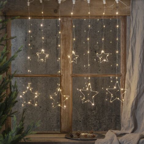 Rideau lumineux Star Trading « Dew Drop Stars » avec étoiles illuminées, LED en forme de goutte de rosée, fonctionnement sur secteur, blanc chaud, L 120 cm