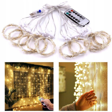 Rideau lumineux USB 3 m x 3 m 300 LED blanc chaud