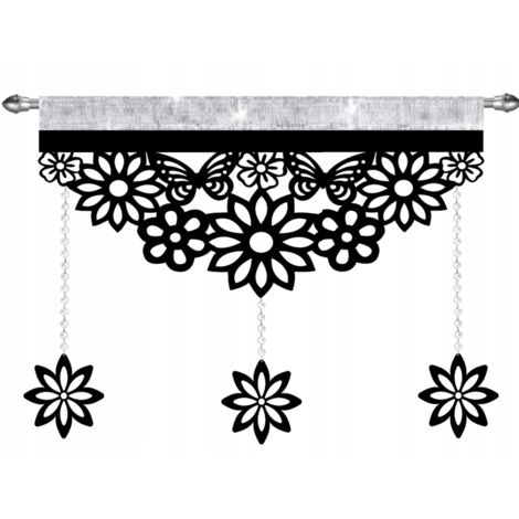 Rideau moderne EKRAN ajouré orné de cristaux, papillons et fleurs GLAMOUR noir 90