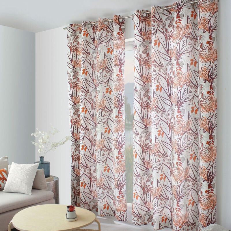 Rideau motifs feuillages 140x240cm coton recyclé - 140x240cm - Blanc