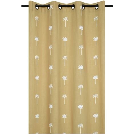Rideau motifs palmier brodés Jaune moutarde 140x260 cm