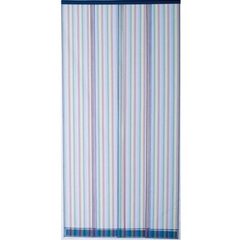 Rideau de porte moustiquaire en polyester 100x220 cm – Design rayures multicolores – Protection contre insectes – Morel