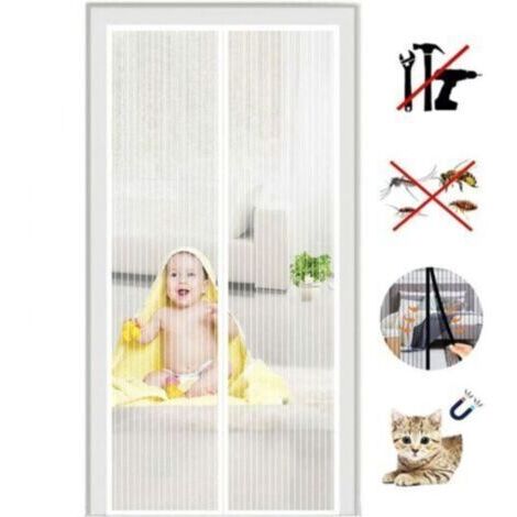 Rideau moustiquaire magnétique porte H210xL100cm polyester blanc 2 sections avec 18 aimants