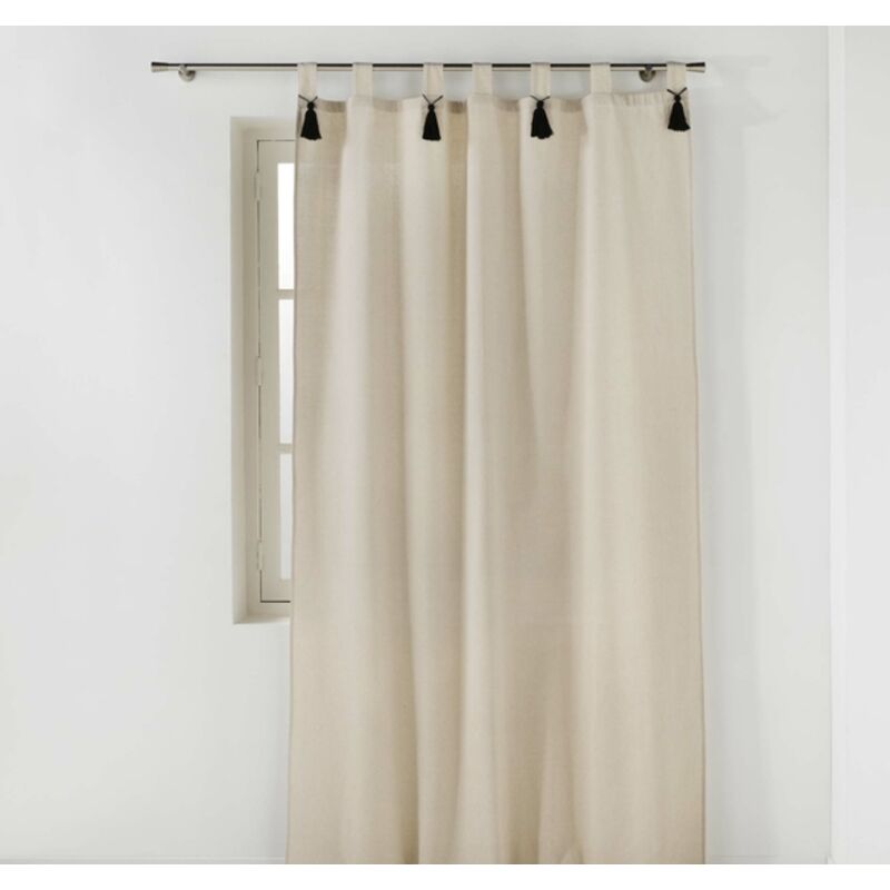 Rideau a passants+pompons 140 x 240 cm polycoton uni cyrine