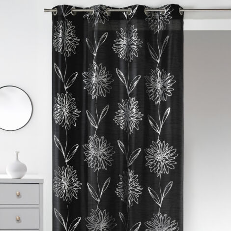 Rideau noir fleurs argentées Noir 140x260 cm