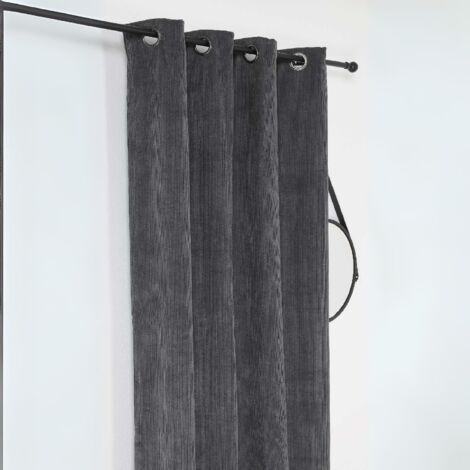 Rideau obscurcissant et isolant en velours côtelé Gris Foncé 140x260 cm