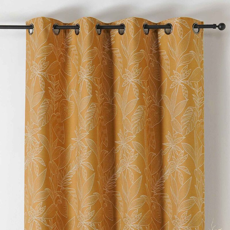 Linder - Rideau isolant épais motifs naturels Jaune moutarde 140x240 cm