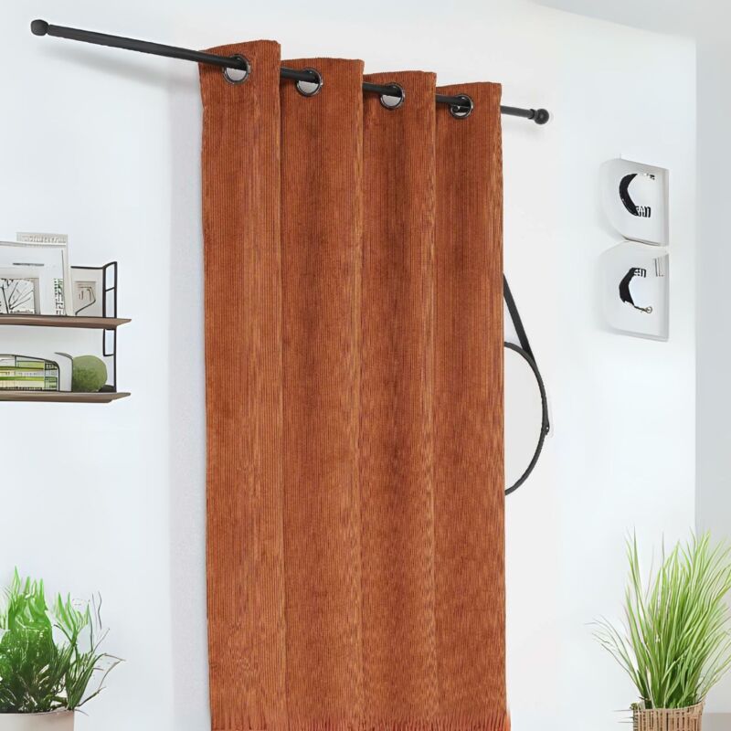 Linder - Rideau obscurcissant et isolant en velours côtelé Rouge Orangé 140x260 cm