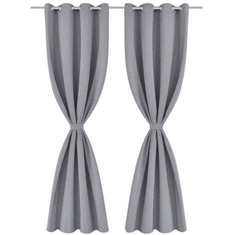 Rideau occultant 2 pcs avec œillets métalliques 135x175 cm Gris CFW40397