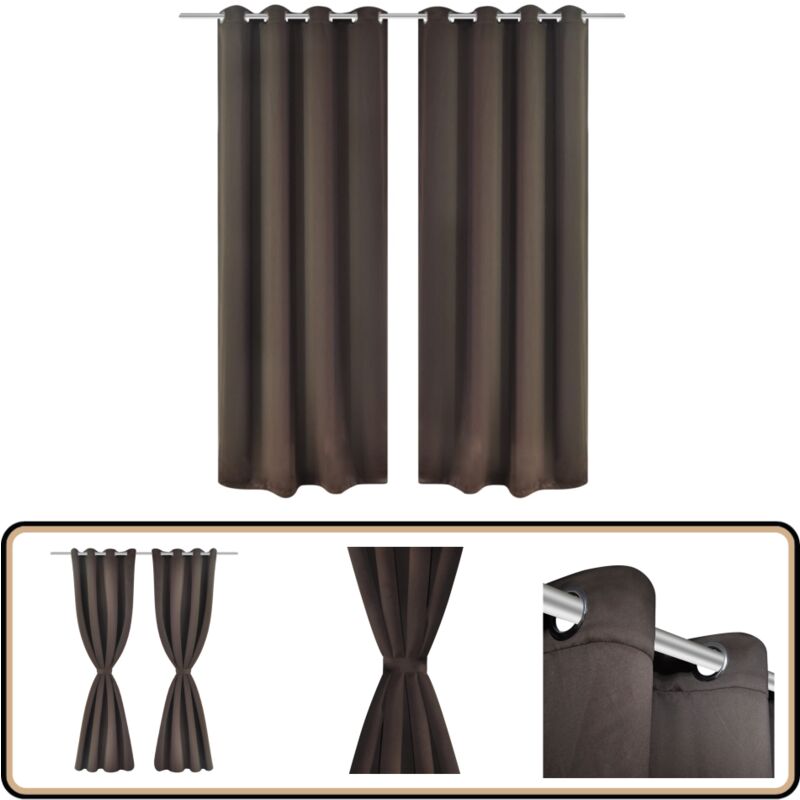 Vidaxl - Rideau occultant 2 pcs et œillets métalliques 135x175 cm Marron - Rideaux Occultants - Rideaux Pour Fenêtres - Rideaux Décoratifs - Rideaux