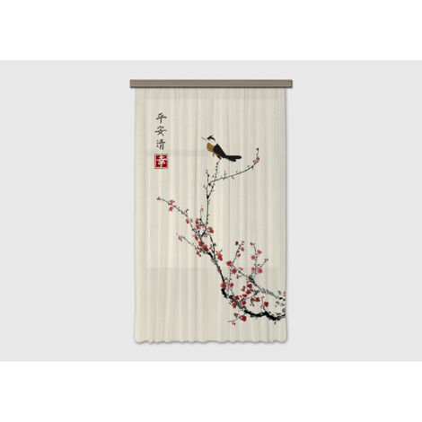 Rideau occultant arbre japonais avec oiseau – 140 cm de large x 245 cm de haut – 100 % polyester – Lavable en machine à 30°C – Ag Art