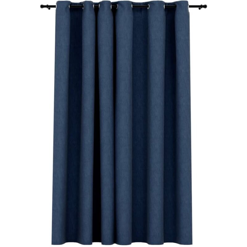 Devenirriche - inlife Rideau occultant Aspect de lin avec œillets Bleu 290x245 cm