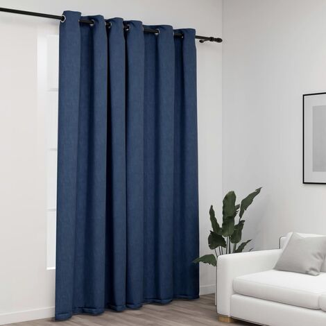 Rideau occultant Aspect de lin avec œillets Bleu 290x245 cm - Bleu