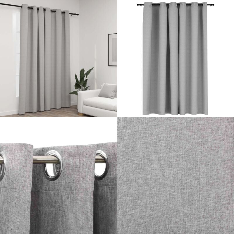 Vidaxl - Rideau occultant Aspect de lin avec œillets Gris 290x245 cm - Rideaux Occultants - Rideaux Gris - Rideaux Lin - Rideaux Pour Salon - Rideaux