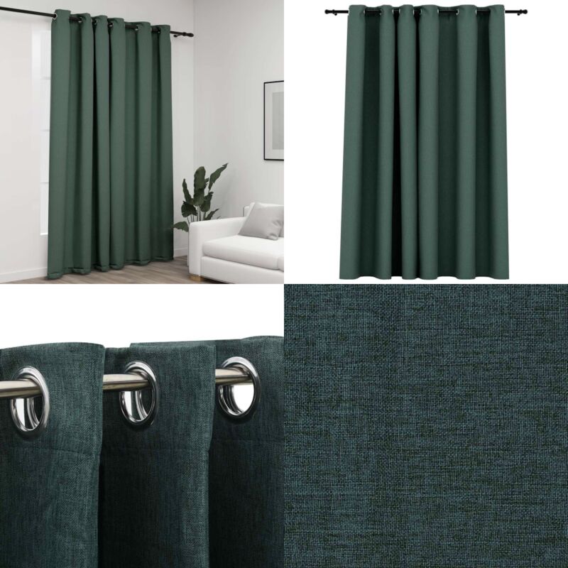 Vidaxl - Rideau occultant Aspect de lin avec œillets Vert 290x245 cm - Rideaux Occultants - Rideaux Verts - Rideaux Lin - Décoration Intérieure