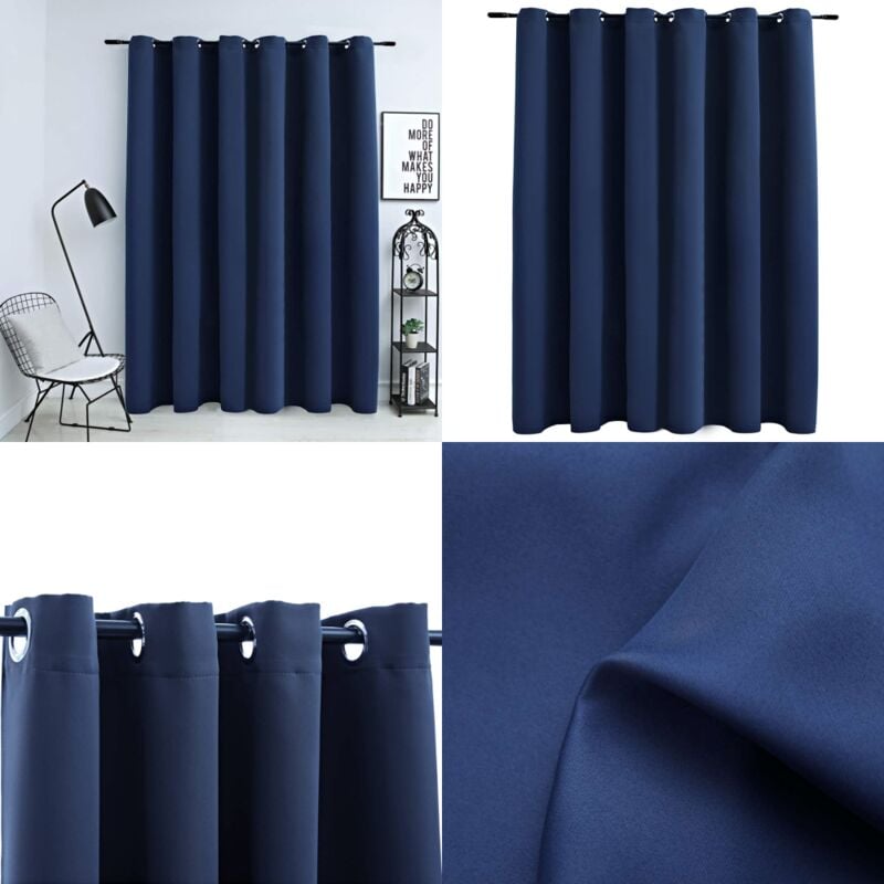 Vidaxl - Rideau occultant avec anneaux en métal Bleu 290x245 cm - Rideau Occultant - Rideau Bleu - Rideau Pour Salon - Rideau Chambre - Décoration