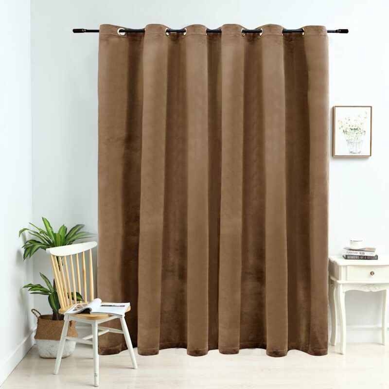 Rideau occultant avec anneaux en métal Velours Beige 290x245 cm Vidaxl