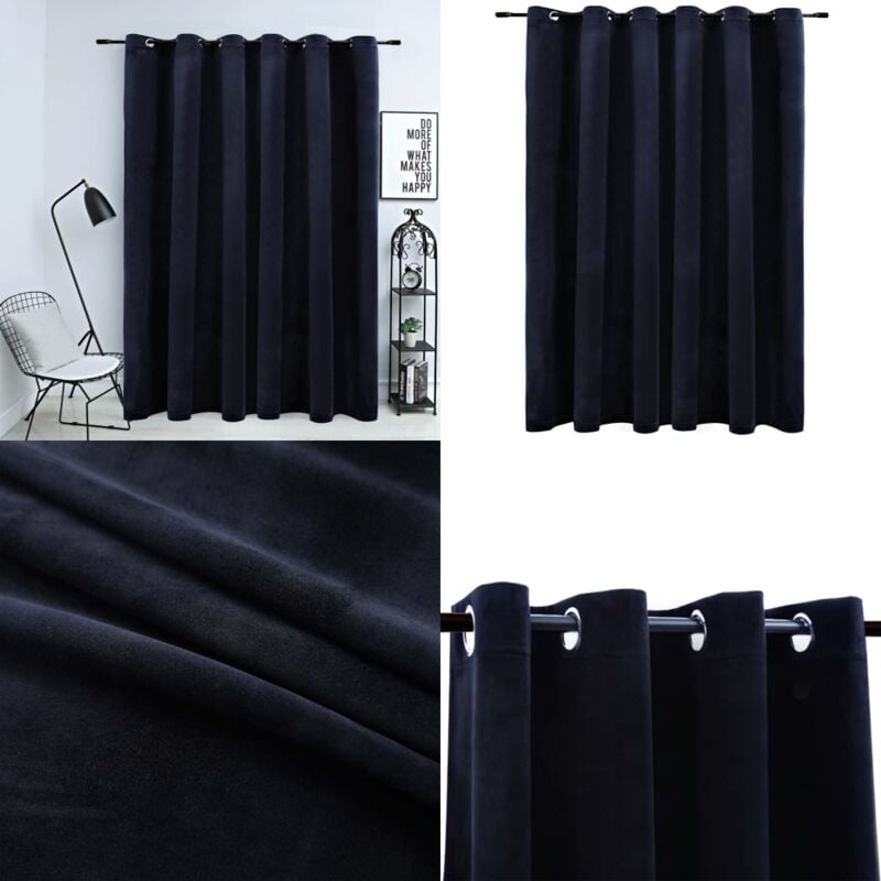 Vidaxl - Rideau occultant avec anneaux en métal Velours Noir 290x245 cm - Rideau Velours - Rideau Occultant - Rideau Noir - Décoration Intérieure