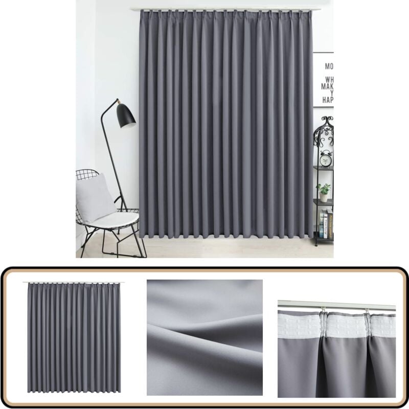 Rideau occultant avec crochets Gris 290x245 cm - Rideau Occultant - Rideau Gris - Rideau Salon - Rideau Chambre - Décoration Intérieure