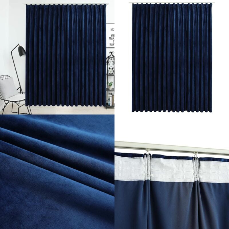 Vidaxl - Rideau occultant avec crochets Velours Bleu foncé 290x245 cm - Rideau Velours - Rideau Bleu - Rideau Occultant - Décoration Intérieure