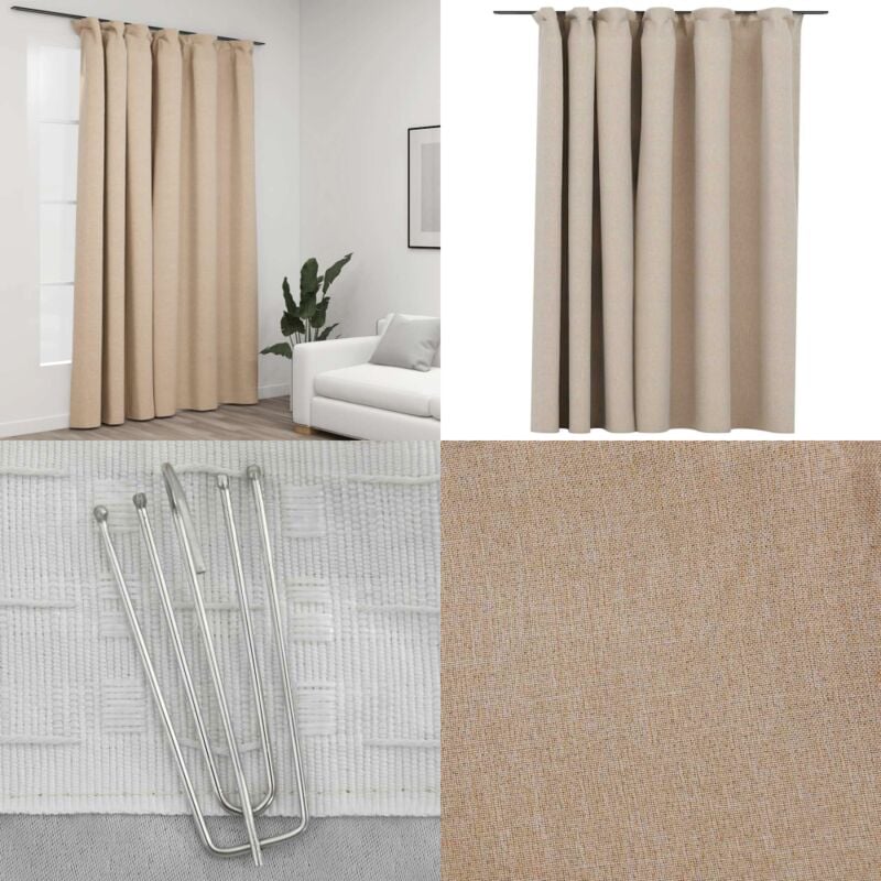 Vidaxl - Rideau occultant d'aspect de lin avec crochets beige 290x245 cm - Rideaux Occultants - Rideaux Lin - Rideaux Beige - Décoration Intérieure