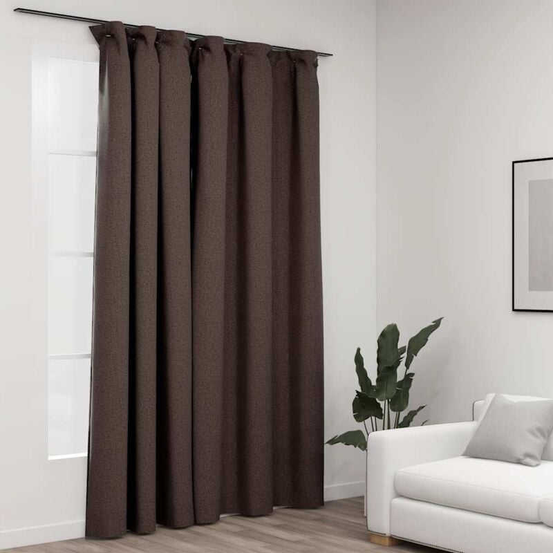 Vidaxl - Rideau occultant d'aspect de lin avec crochets Taupe 290x245 cm