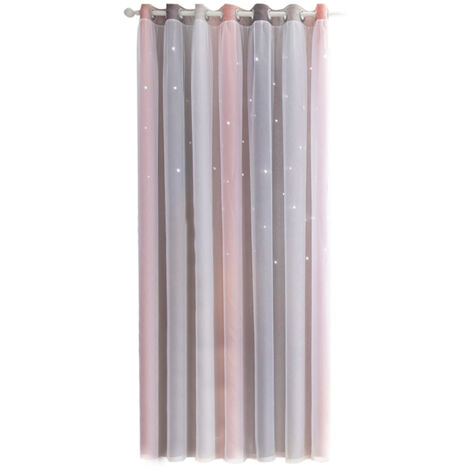 Rideau occultant double couche à motif étoiles ajourées et dégradé simple (1 pièce) pour chambre ou salon.