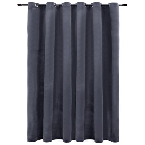 Rideau occultant et anneaux métal Velours Anthracite 290x245 cm CFW16726