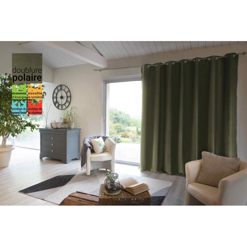 L'effet Papillon - Rideau occultant et thermique doublé polaire 'Inuit' toutes dimensions - Couleur: Inuit Romarin - Taille de rideaux: Panneau