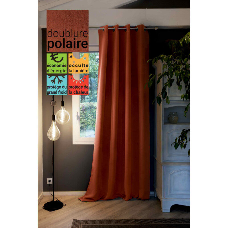 Rideau occultant et thermique doublé polaire "Inuit" toutes dimensions - Couleur: Inuit Terracotta - Taille de rideaux: Panneau Occultant + Polaire