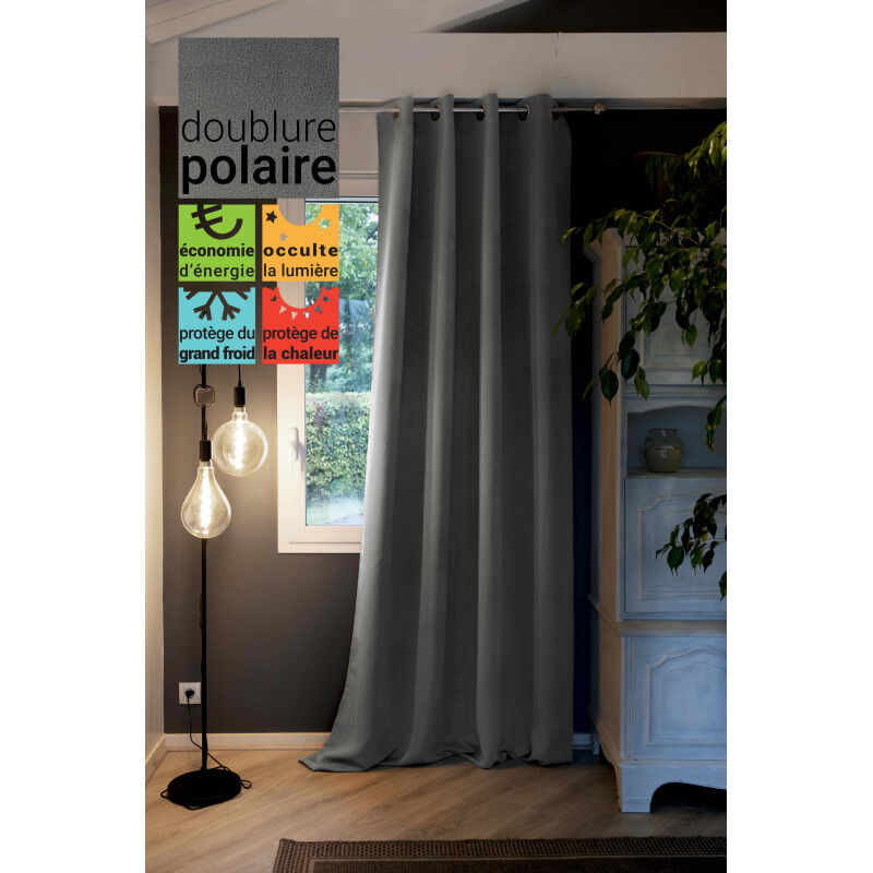 Rideau occultant et thermique doublé polaire "Inuit" toutes dimensions - Couleur: Inuit Anthracite - Taille de rideaux: Panneau Occultant + Polaire