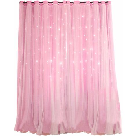 Rideau Occultant Étoile Superposition Rideaux Occultants Enfants Rideaux Occultants Rideau de Fenêtre pour Chambre Salon Salle de Bain (Rose)