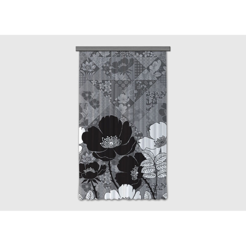 Ag Art - Rideau occultant fleurs en noir et blanc - 140 cm x 245 cm