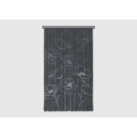 Rideau occultant fleurs minimaliste sur fond noir - 140 cm x 245 cm