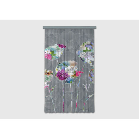 Rideau occultant fleurs sur fond gris - 140 cm x 245 cm