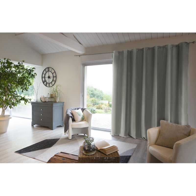 Rideau luxe baie vitrée occultant + isolant polaire L280 x H260 cm Inuit Gris clair