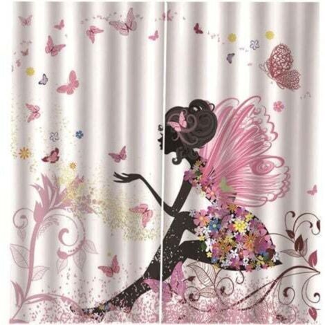 Rideau Occultant Isolant Thermique - Motif Papillon Fée - Blanc/Rose/Jaune - 1 Pièce 100x140cm - Design Moderne pour Chambre d'Enfant/Fille ou Salon
