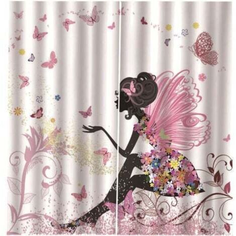 Rideau Occultant Isolant Thermique - Motif Papillon Fée - Blanc/Rose/Jaune - 1 Pièce 100x140cm - Design Moderne pour Chambre d'Enfant/Fille ou Salon