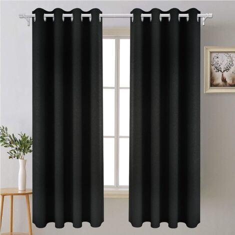 Rideau Occultant Isolation Thermique L140cm x H175cm, 2 Panneux Rideaux Isolant avec 3 Couches en 100% Polyester, Rideau Intérieur à 0eillets Moderne Chambre Noir Elégant, pour Salon&Pièce
