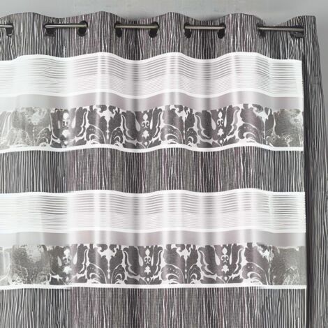 Rideau occultant jacquard à rayures horizontales colorées Gris clair 140x260 cm