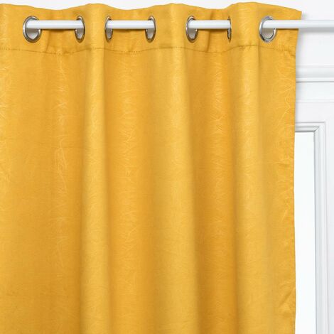 Rideau occultant motifs feuilles - 8 oeillets - Ocre - L 140 x H 260 cm - Livraison gratuite