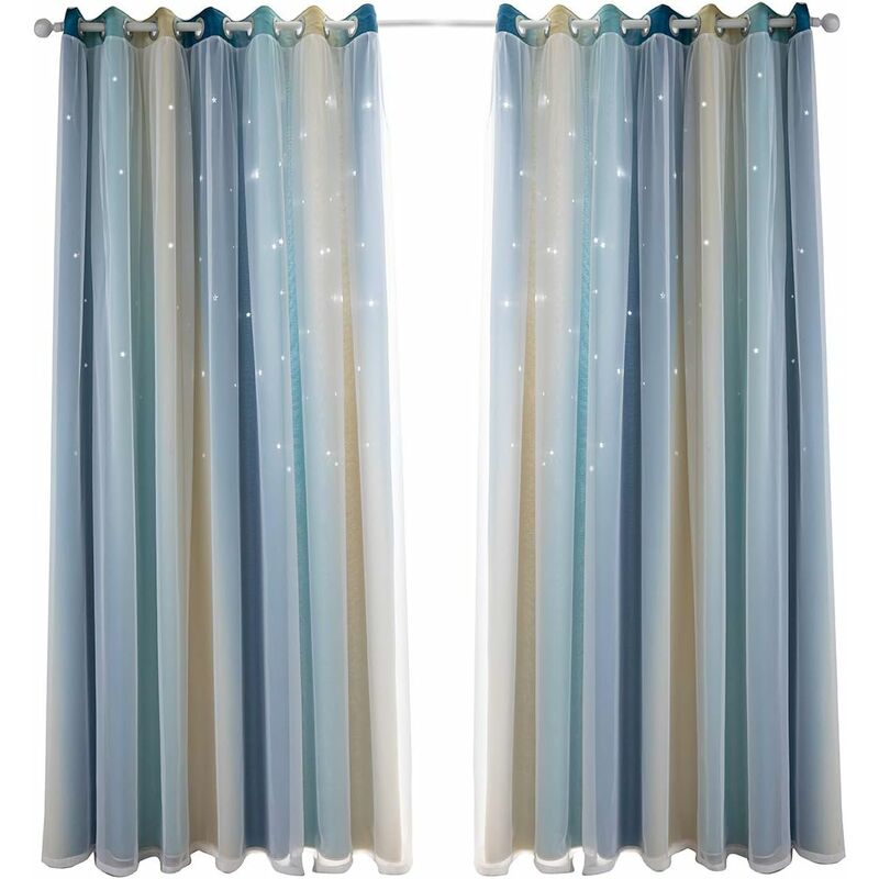 Rideau occultant pour chambre à coucher, rideau anti-bruit, isolation thermique, rideaux opaques avec motif (53'W x 83'H (134 x 210cm), Bleu)