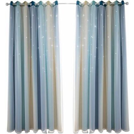 Rideau occultant pour chambre à coucher, rideau anti-bruit, isolation thermique, rideaux opaques avec motif(100x 270cm), bleu jaune)