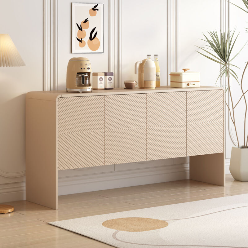 Style minimaliste Grand espace de rangement Buffet 4 portes avec dispositif anti-recul pour le salon et l'entrée (crème abricot) l&h