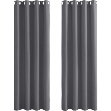 Rideau Occultant - Rideaux Thermique Gris Paire de Rideaux à Oeillets Isolation Thermique Décoration Anti Chaleur pour Chambre 140 x 240 cm 2 Pièces
