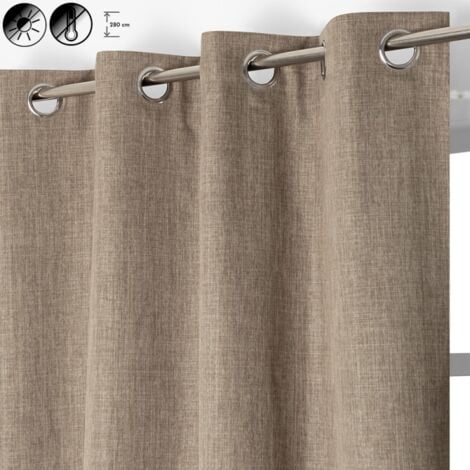 RIDEAUDISCOUNT Rideau Occultant Thermique 135 x 280 cm Grande Hauteur à Oeillets Chambray Taupe